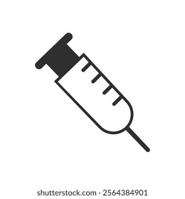 Medical syringe icon. The syringe is filled with a vaccine solution. Vector Illustration of medical syringe with needle. Injection syringe vaccine medical icon vector illustration design