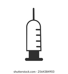 Medical syringe icon. The syringe is filled with a vaccine solution. Vector Illustration of medical syringe with needle. Injection syringe vaccine medical icon vector illustration design