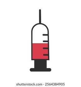 Medical syringe icon. The syringe is filled with a vaccine solution. Vector Illustration of medical syringe with needle. Injection syringe vaccine medical icon vector illustration design