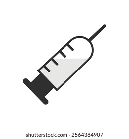 Medical syringe icon. The syringe is filled with a vaccine solution. Vector Illustration of medical syringe with needle. Injection syringe vaccine medical icon vector illustration design