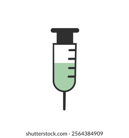 Medical syringe icon. The syringe is filled with a vaccine solution. Vector Illustration of medical syringe with needle. Injection syringe vaccine medical icon vector illustration design