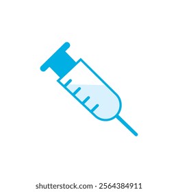 Medical syringe icon. The syringe is filled with a vaccine solution. Vector Illustration of medical syringe with needle. Injection syringe vaccine medical icon vector illustration design