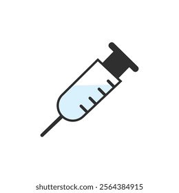 Medical syringe icon. The syringe is filled with a vaccine solution. Vector Illustration of medical syringe with needle. Injection syringe vaccine medical icon vector illustration design