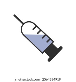 Medical syringe icon. The syringe is filled with a vaccine solution. Vector Illustration of medical syringe with needle. Injection syringe vaccine medical icon vector illustration design