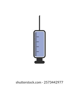 Medical syringe icon. The syringe is filled with a vaccine solution. Vector Illustration of medical syringe with needle. Injection syringe vaccine medical icon vector illustration design