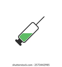 Medical syringe icon. The syringe is filled with a vaccine solution. Vector Illustration of medical syringe with needle. Injection syringe vaccine medical icon vector illustration design