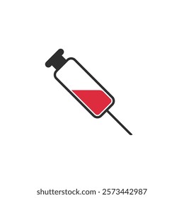 Medical syringe icon. The syringe is filled with a vaccine solution. Vector Illustration of medical syringe with needle. Injection syringe vaccine medical icon vector illustration design