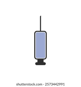 Medical syringe icon. The syringe is filled with a vaccine solution. Vector Illustration of medical syringe with needle. Injection syringe vaccine medical icon vector illustration design