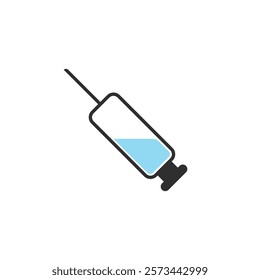 Medical syringe icon. The syringe is filled with a vaccine solution. Vector Illustration of medical syringe with needle. Injection syringe vaccine medical icon vector illustration design