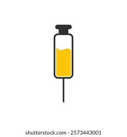 Medical syringe icon. The syringe is filled with a vaccine solution. Vector Illustration of medical syringe with needle. Injection syringe vaccine medical icon vector illustration design