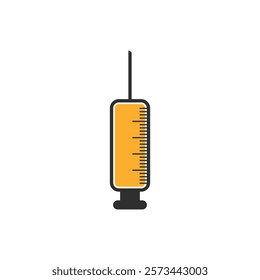 Medical syringe icon. The syringe is filled with a vaccine solution. Vector Illustration of medical syringe with needle. Injection syringe vaccine medical icon vector illustration design