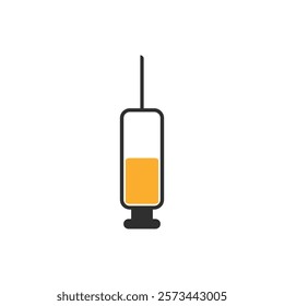 Medical syringe icon. The syringe is filled with a vaccine solution. Vector Illustration of medical syringe with needle. Injection syringe vaccine medical icon vector illustration design