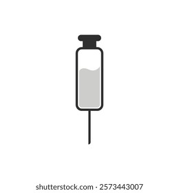 Medical syringe icon. The syringe is filled with a vaccine solution. Vector Illustration of medical syringe with needle. Injection syringe vaccine medical icon vector illustration design