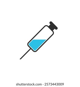 Medical syringe icon. The syringe is filled with a vaccine solution. Vector Illustration of medical syringe with needle. Injection syringe vaccine medical icon vector illustration design