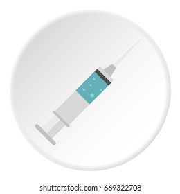 Medical syringe icon in flat circle isolated on white background vector illustration for web