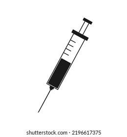 Medical syringe icon with a needle. Applicable for vaccine injection, vaccination illustration.Syringe with needle. Vector illustration