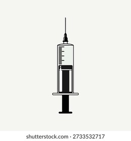 Ilustración vectorial simple del icono de la jeringuilla médica para los conceptos sanitarios y farmacéuticos aislados en el fondo blanco	