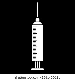 Medical syringe icon, vaccine vector illustration, clip art syringe, syringe clipart, white on black background