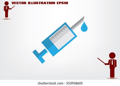 Medical syringe icon vector EPS 10, abstract sign hypodermic needle flat design,  illustration modern isolated badge for website or app - stock info graphics