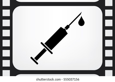 Medical syringe icon vector EPS 10, abstract sign hypodermic needle flat design,  illustration modern isolated badge for website or app - stock info graphics