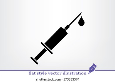 Medical syringe icon vector EPS 10, abstract sign hypodermic needle flat design,  illustration modern isolated badge for website or app - stock info graphics.