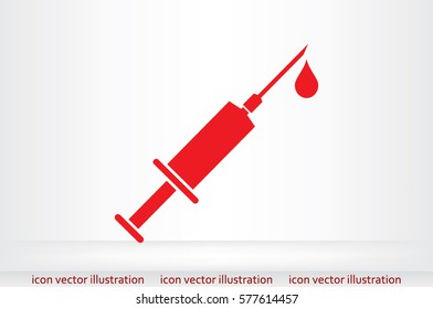 Medical syringe icon vector EPS 10, abstract sign hypodermic needle flat design,  illustration modern isolated badge for website or app - stock info graphics.