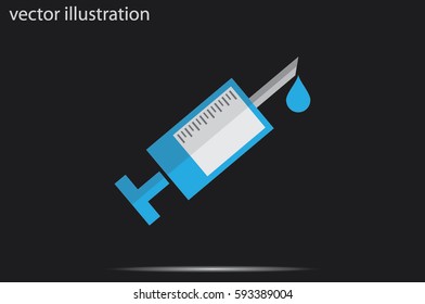 Medical syringe icon vector EPS 10, abstract sign hypodermic needle flat design,  illustration modern isolated badge for website or app - stock info graphics.