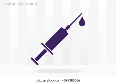 Medical syringe icon vector EPS 10, abstract sign hypodermic needle flat design,  illustration modern isolated badge for website or app - stock info graphics