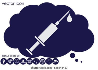 Medical syringe icon vector EPS 10, abstract sign hypodermic needle flat design,  illustration modern isolated badge for website or app - stock info graphics