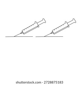 Inyección de jeringuilla médica continua de una línea que dibuja la Ilustración vectorial de contorno minimalista

