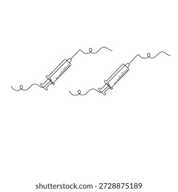 Inyección de jeringuilla médica continua de una línea que dibuja la Ilustración vectorial de contorno minimalista

