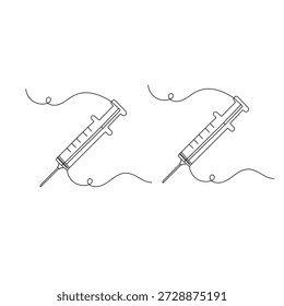 Inyección de jeringuilla médica continua de una línea que dibuja la Ilustración vectorial de contorno minimalista

