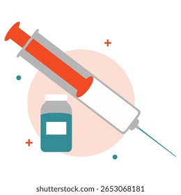 Ilustração plana de injeção de seringa médica. Design plano da ferramenta de injeção de vacina. Seringa com agulha vetor plano.