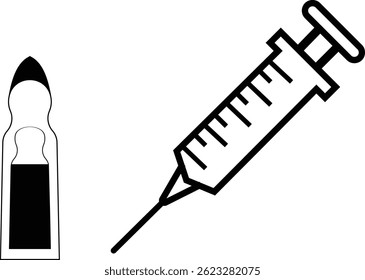 Medical syringe or injection instrument element icon. Premium Vector template designs elements, isolated on transparent background, used to inject vaccine website design, logo, mobile apps design,