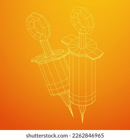 Medical syringe for injection, Laboratory medicine concept. Wireframe low poly mesh vector illustration.