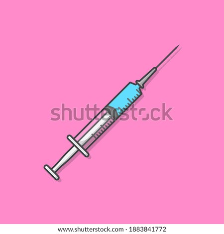 Medical Syringe Injection Vector Icon Illustration. Syringe For Medical, Vaccine For Care And Treatment Flat Icon