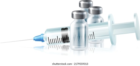 A medical syringe injection and vial bottle, possibly a vaccine, insulin or other medicine.