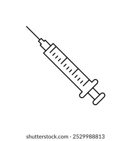 Ícone de linha de seringa médica. sinal de estilo linear para conceito móvel e web design. Seringa com agulha ícone do vetor contorno. Símbolo de vacinação, ilustração do logotipo. Gráficos vetoriais