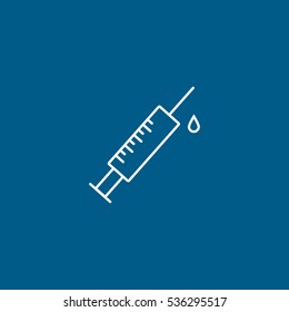 Medical Syringe Line Icon On Blue Background