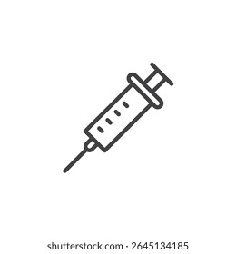 Medical syringe line icon. Thin outline vector icon representing injection or vaccination. Modern icon symbol used in healthcare and hospital designs.