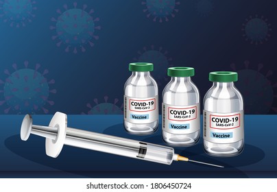 Medical syringe with needle for covid-19 or coronavirus poster or banner illustration