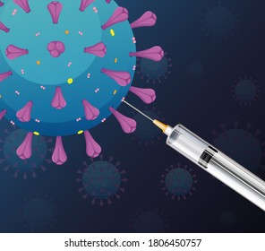 Medical syringe with needle for covid-19 or coronavirus poster or banner illustration
