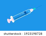 Medical syringe with needle in fla t style. Vaccination concept design. Injection. Isolated on background. Vector hand drawn illustration