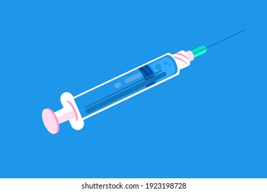 Medical syringe with needle in fla t style. Vaccination concept design. Injection. Isolated on background. Vector hand drawn illustration