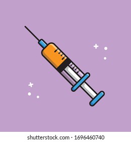 Medical Syringe with needle in flat style, Concept of Vaccination, Injection, Isolated Vector Illustration