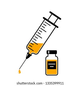 Medical syringe with a needle and medicine inside. The concept of treatment and health. flat vector illustration isolated on white background