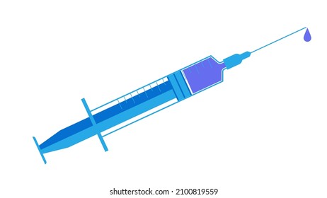 Medical syringe and needle on white background. Concept of vaccination, treatment, injection. Vector illustration.