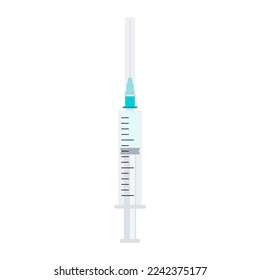 Medical syringe with needle.
Сoncept of vaccination, injection, diabetes. Isolated vector illustration