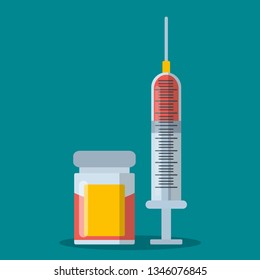 medical syringe with needle and vial vector illustration