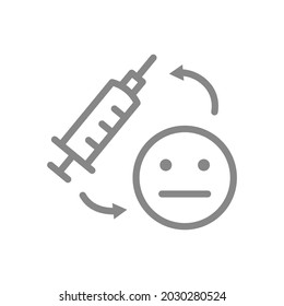 Medical Syringe And Neutral Face Line Icon. Vaccination, Consequences Of Vaccination, Vaccine Evaluation, Neutral Feedback